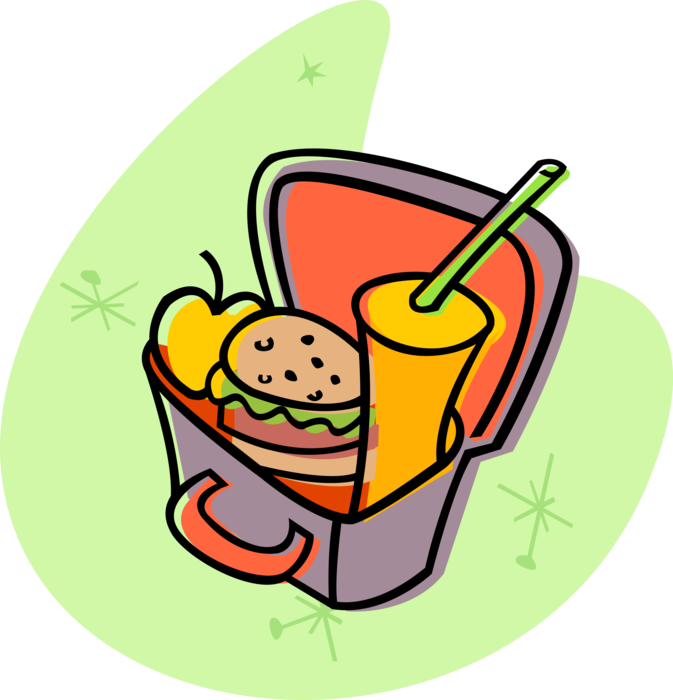 Vector Illustration Of Lunch Box Meal With Hamburger, - Lunch Time (673x700)