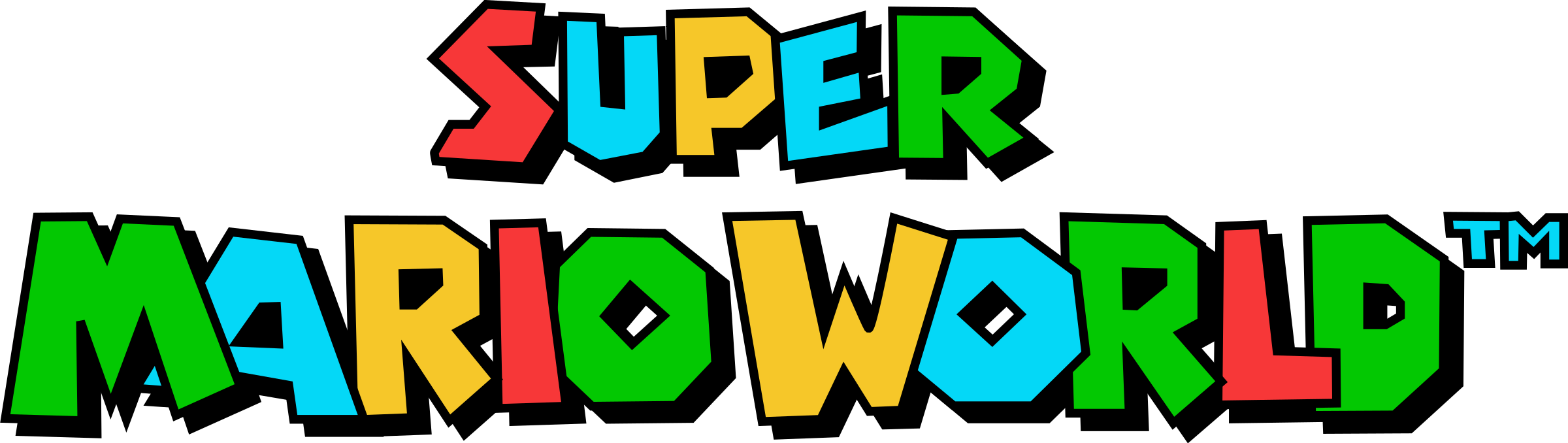 Super Mario World Logo Black And White - Super Mario Bros World Png (2400x678)