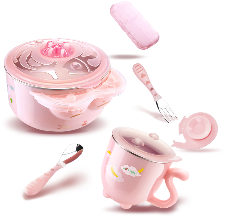 아기 음식 그릇 숟가락 수저 세트 만화 귀여운 집 자식 스테인레스 스틸 물 흡입 빨판 그릇 - Tableware (800x800)