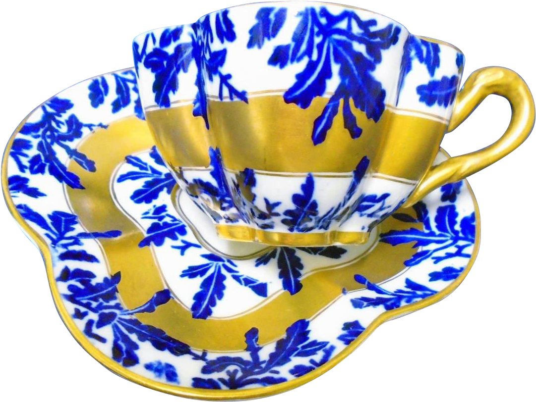 Antique Coalport Heavy Gold Flow Blue Chintz Quatrefoil - Ceramic (1080x1080)