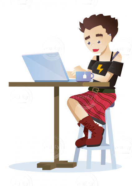 A Woman Working As A Freelancer In A Coffee Shop With - Sitting (424x600)