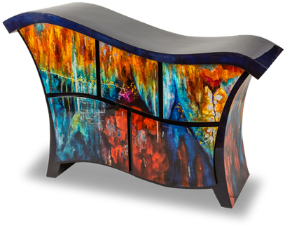 5 Drawers Glossy Lacquer Hand Painted Illusion Accents - Illusions Accent Cabinet By Michael Amini (500x425)