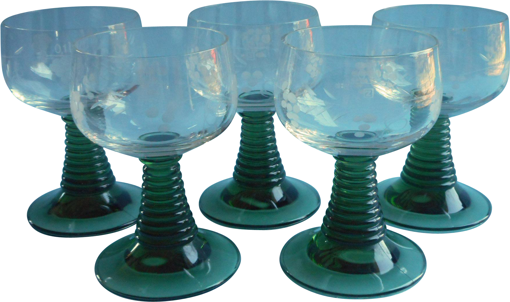 Vintage Roemer Glasses Green Stems Schott Zwiesel Etched - Champagne Stemware (1764x1764)