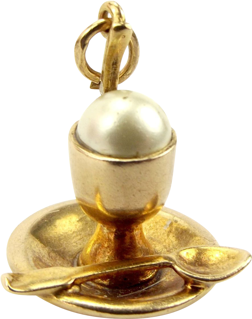 Vintage 9ct Gold Egg Cup & Spoon Charm Faux Egg - Gold Egg Cup (1114x1114)