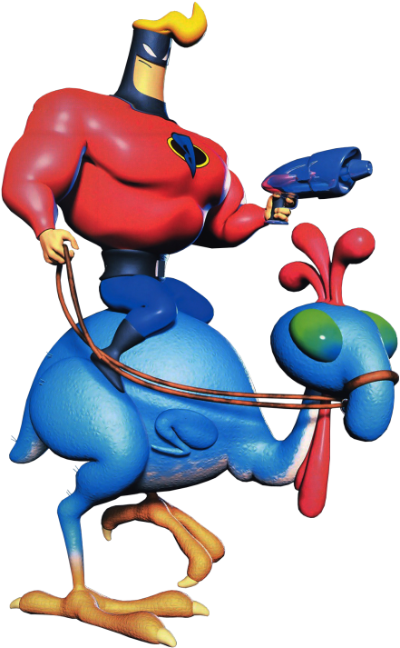 Blasto, Riding A Chicken Thing - Cartoon (500x730)