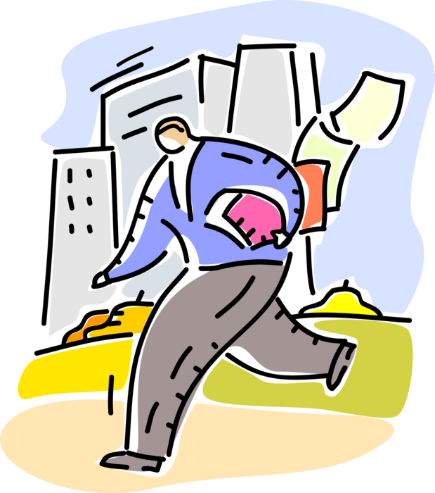 Vector Illustration Of Businessman Running Late Loses - Vector Illustration Of Businessman Running Late Loses (619x700)