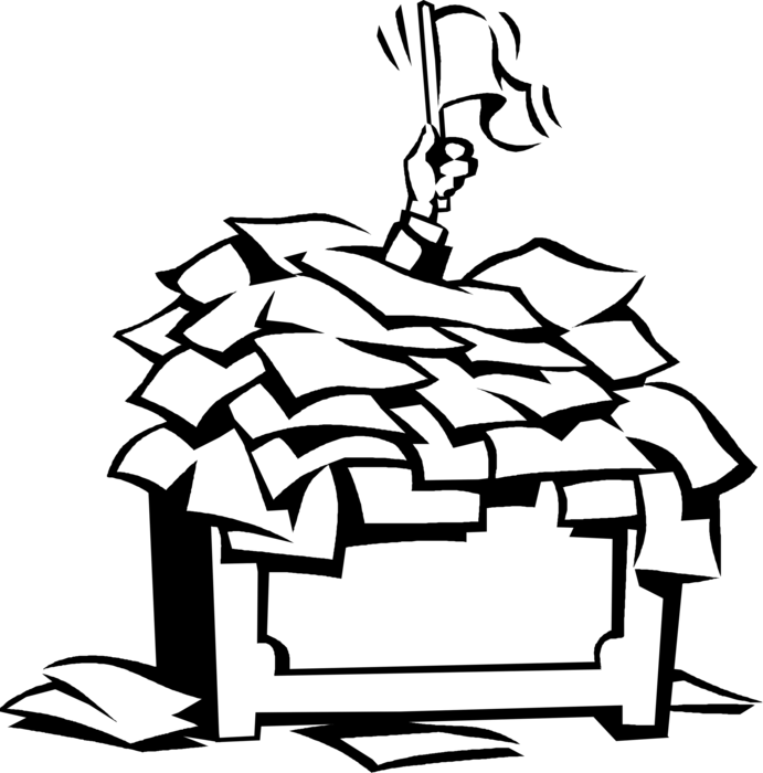 Vector Illustration Of Businessman Swamped By Paperwork - Paperwork Overload (691x700)