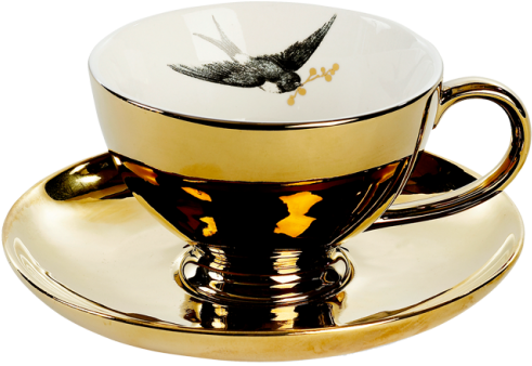 Miss Etoile Gold Teacup And Saucer - Teetassen-set Hirondelle, 2-tlg., Silber, Miss Etoile (500x500)