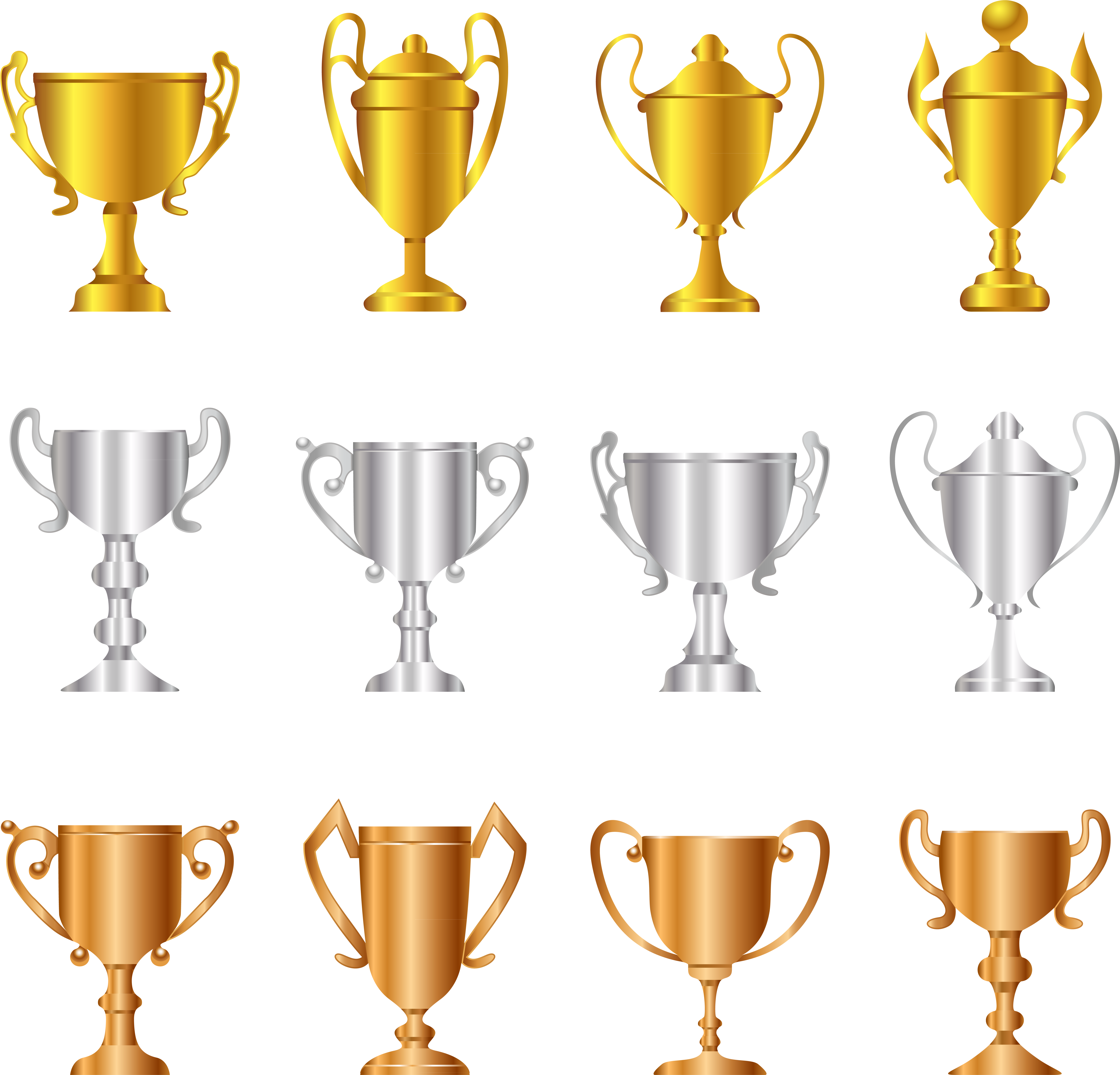 Transparent Gold Silver Bronze Trophies Set Png Clipart - Gold Silver Bronze Transparent Background (6386x6103)