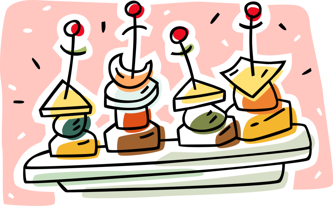 Vector Illustration Of Hors D'oeuvres Canapé Starter - Hors D Oeuvres Clipart (1131x700)