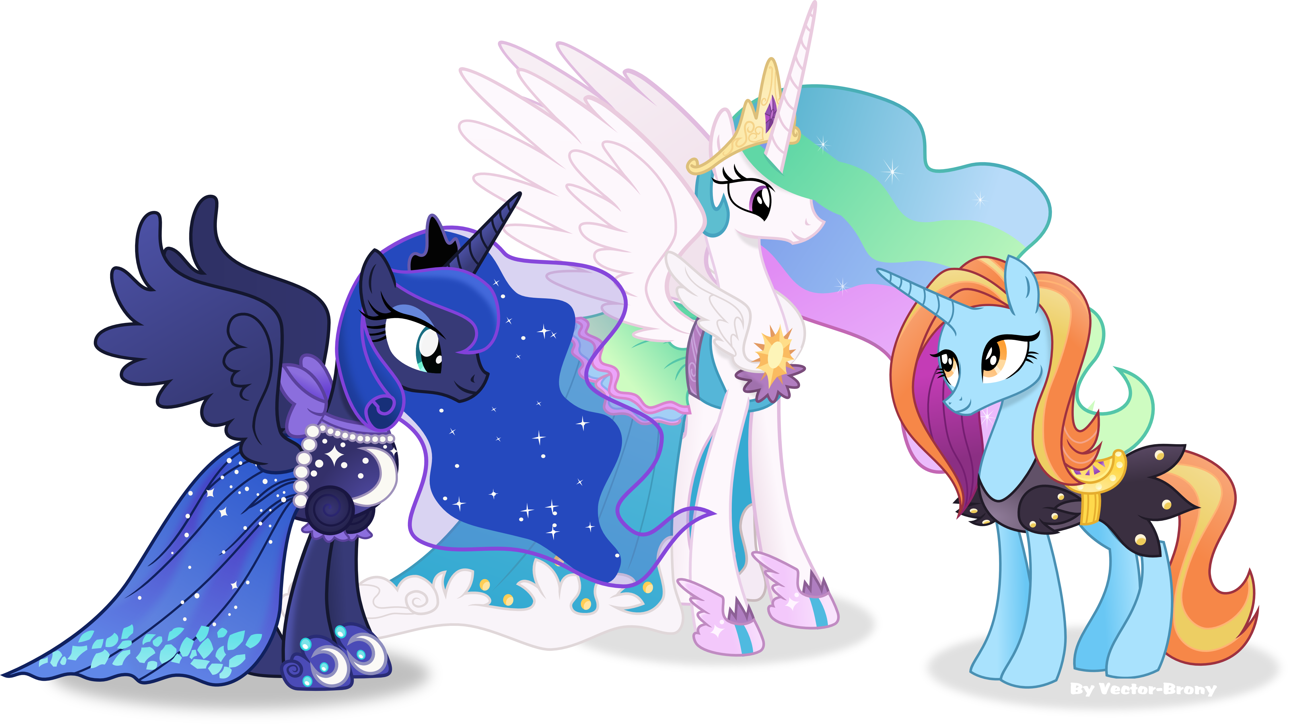 Celestia And Luna In Their New Dresses By Vector Brony - My Little Pony: Friendship Is Magic (4497x2530)