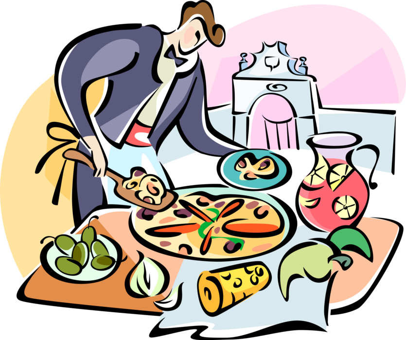 Vector Illustration Of Waiter Serves Traditional Spanish - Vector Illustration Of Waiter Serves Traditional Spanish (835x700)