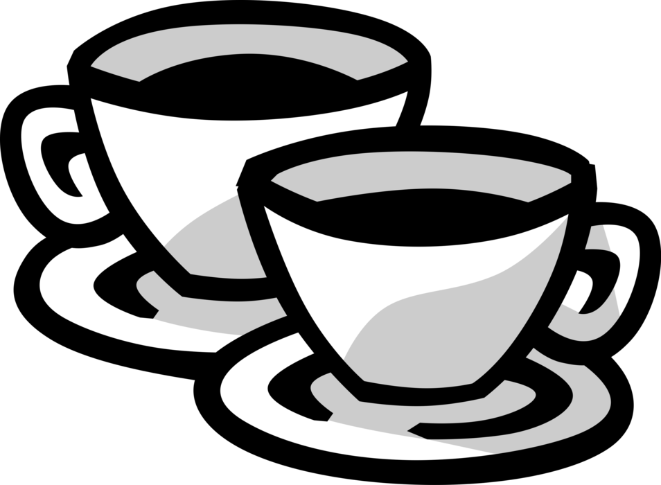 Vector Illustration Of Cups Of Hot Coffee Beverage - Emblem (954x700)