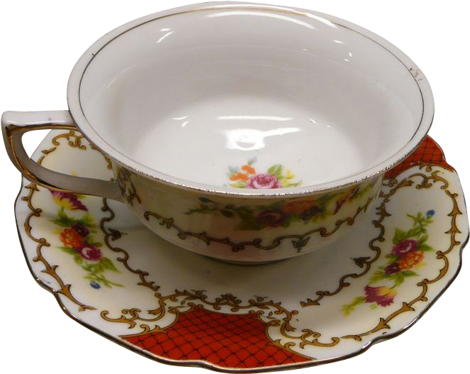 Porcelain Teacup With Saucer Floral And Scroll Design - Saucer (1024x1024)