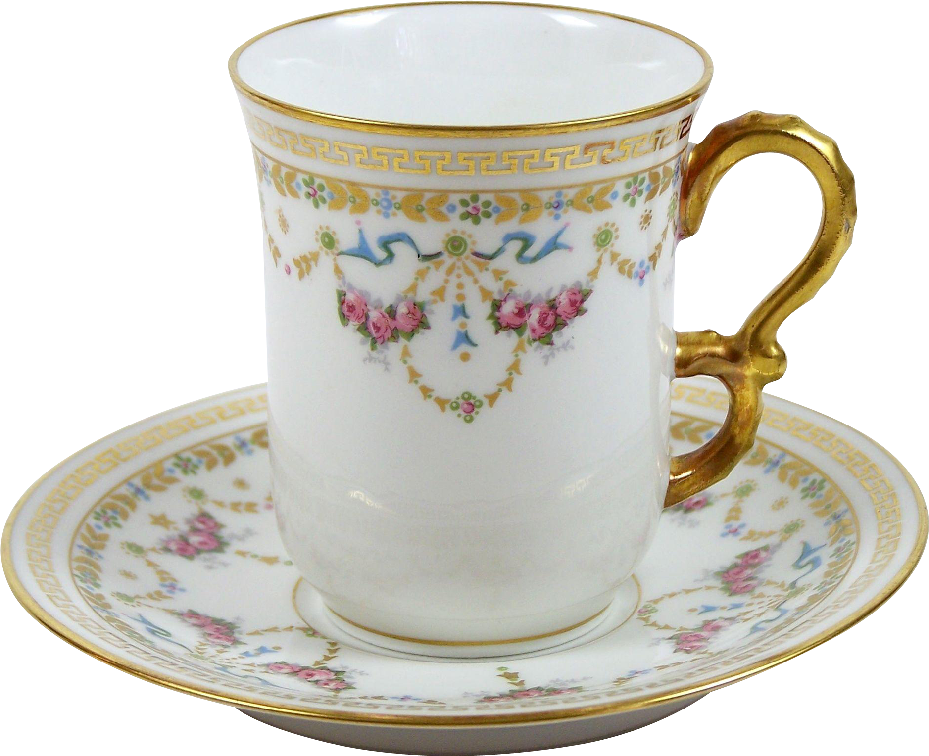 Limoges Demitasse Tea Cup Pink Rose Garland Gold Bellflowers - Saucer (1876x1876)