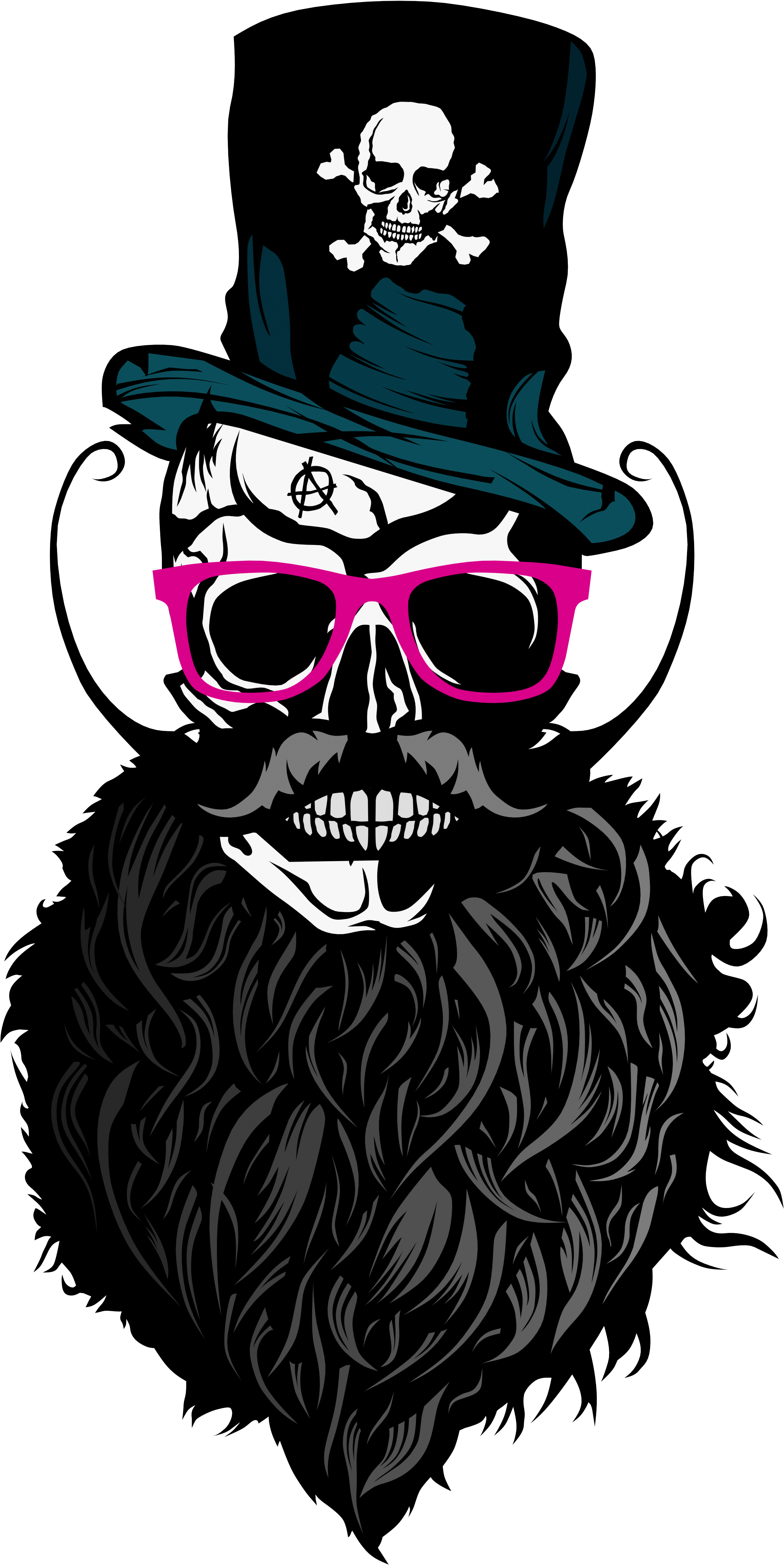 Tee-shirt Tete De Mort Hipster Crane Skull Barbu - Skull (2504x4784)