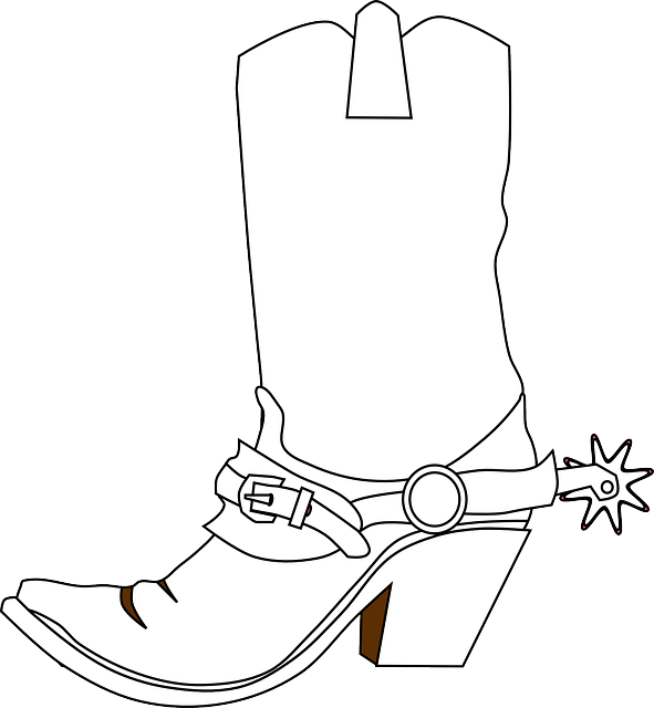 Cowboy Boots, Spurs, Boots, Western Boots, Bronco Boots - Western Clip Art Black And White Free (591x640)