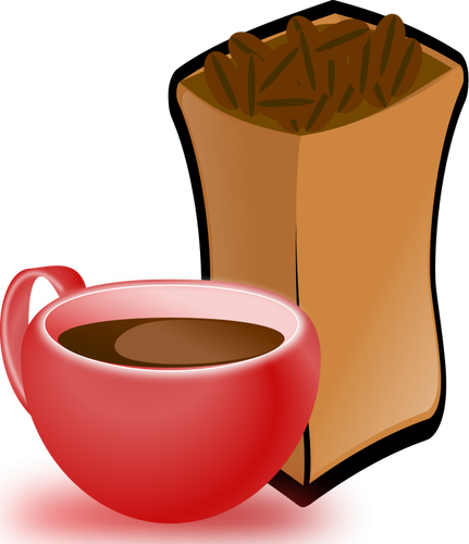 Vector Image Of Red Cup Of Coffee With Sack Of Coffee - Coffee Beans Clip Art (431x500)