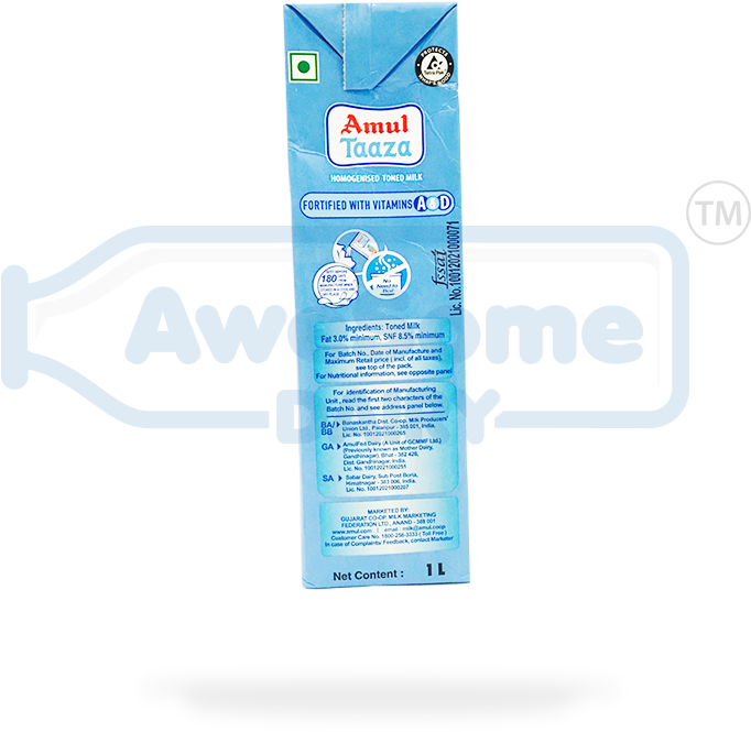 Awesome Dairy Amul Taaza Toned Milk 1 Liter - Mouthwash (800x800)