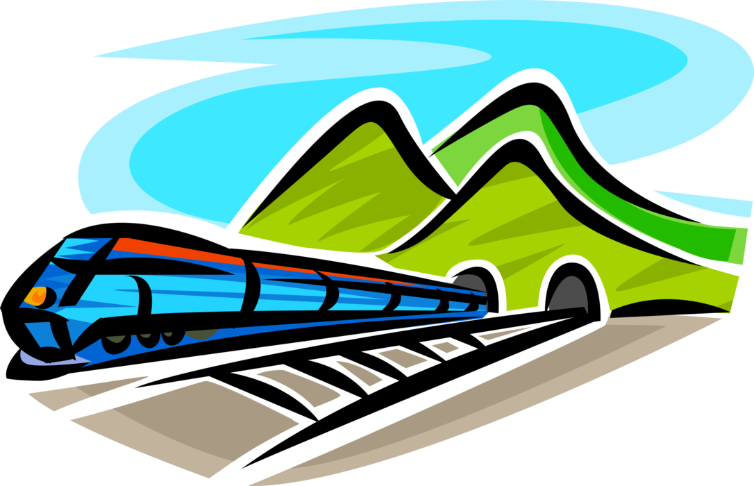 Vector Illustration Of Railroad Rail Transport Speeding - Rail Transport (1086x700)