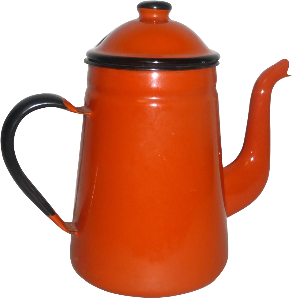 Vintage 1960's Japan Orange Enamelware 9" Covered - Teapot (976x976)
