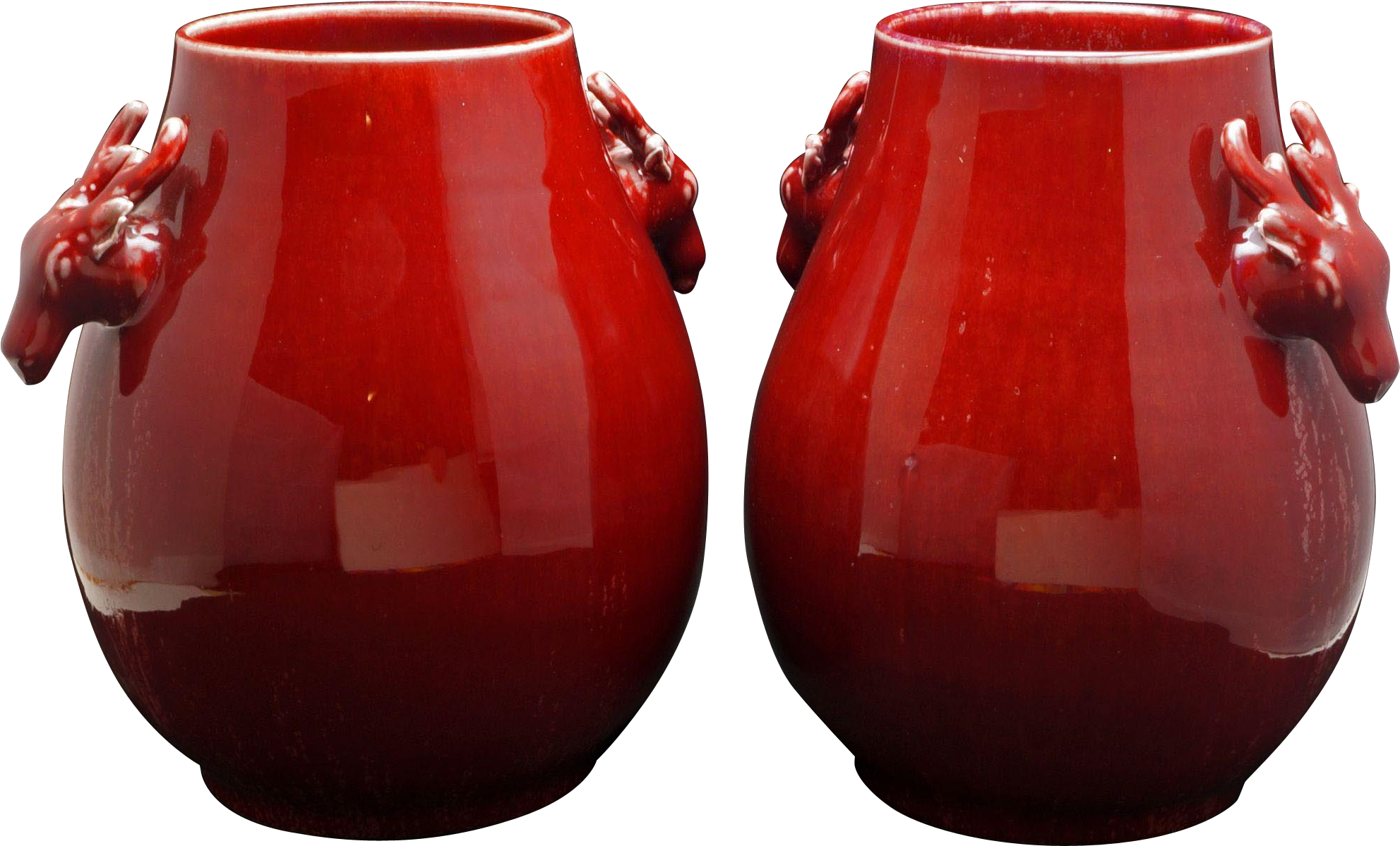 Pair Of Porcelain Chinese Oxblood Deer Vases With Tongzhi/guangxu - Vase (1982x1982)