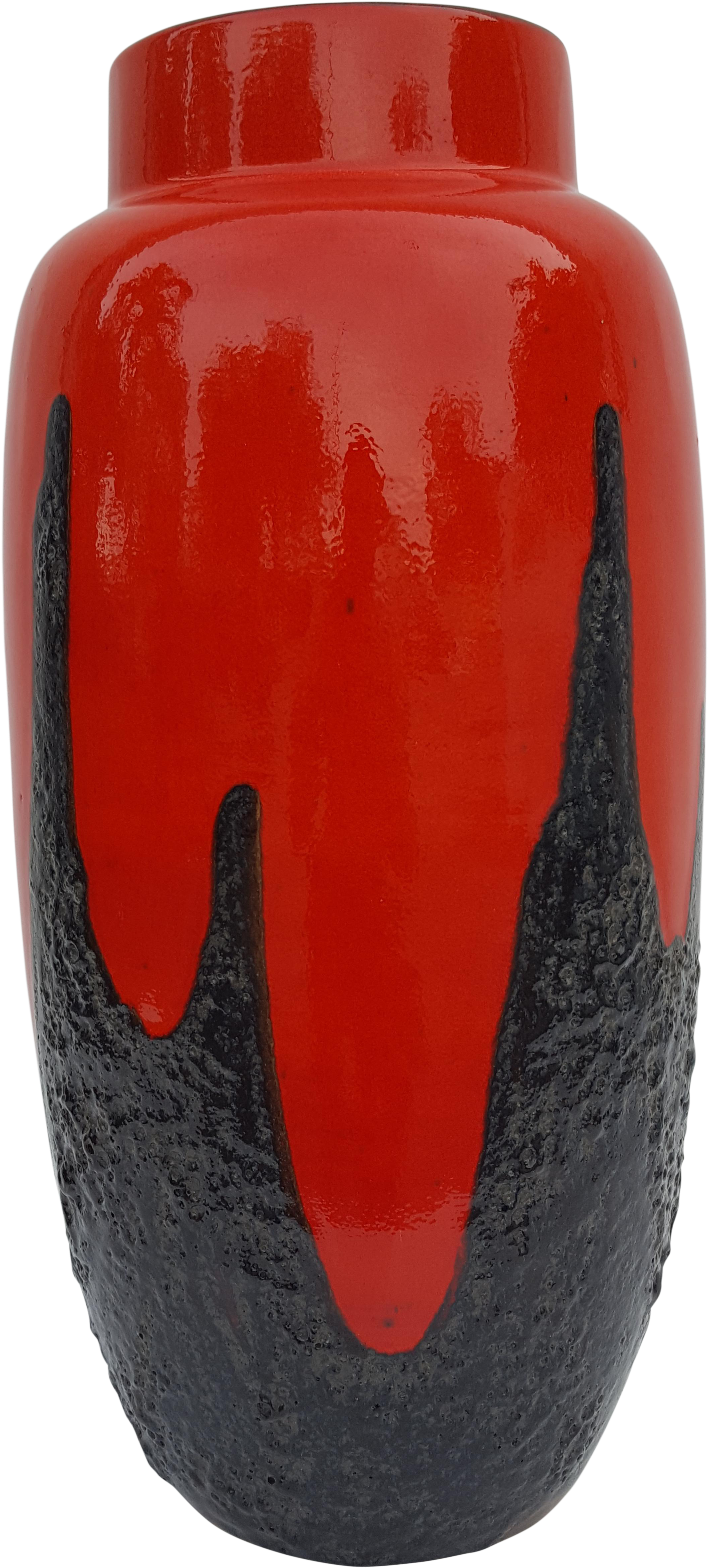 West Germany Red Colorful Lava Texture Decorative Ceramic - Vase (2361x5230)