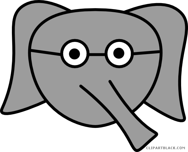 Elephant Face Animal Free Black White Clipart Images - Cartoon Elephant With Glasses (600x486)