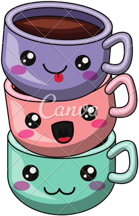 Coffee Mug With Kawaii Face Design - Cute Coffee Cup Cartoon (647x800)