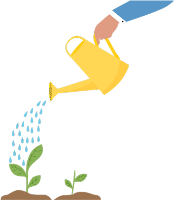 Hand Holding Watering Can, Pouring Water On Small Plants - Watering Can Plant Png (400x406)