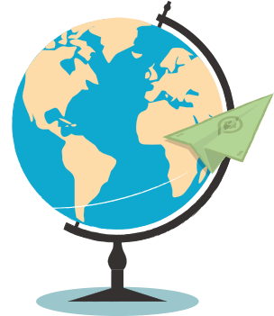 Paper Plane Folded Out Of Cash, Zipping Around A Globe - World Map (350x350)
