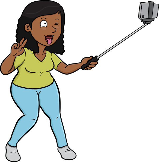 Monica Selfie Stickers - Black Girl Taking A Selfie Clipart (604x618)