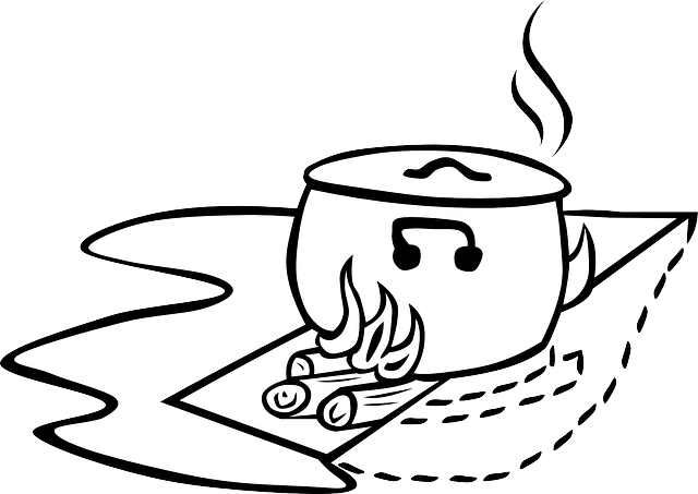 Large, Outline, Pan, Pot, Cooking, Campfires, Cranes - Cooking Clip Art (640x453)