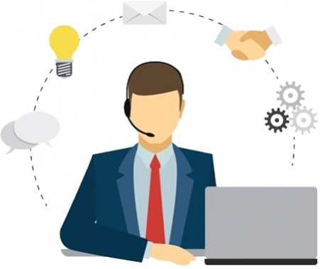 2call Center Agent Assists Customer - Salesperson Png (451x379)