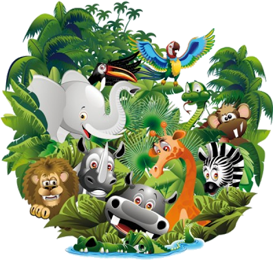 Animal Group Clipart Png - Wild Animals Cartoon On Jungle Shower Curtain (400x400)