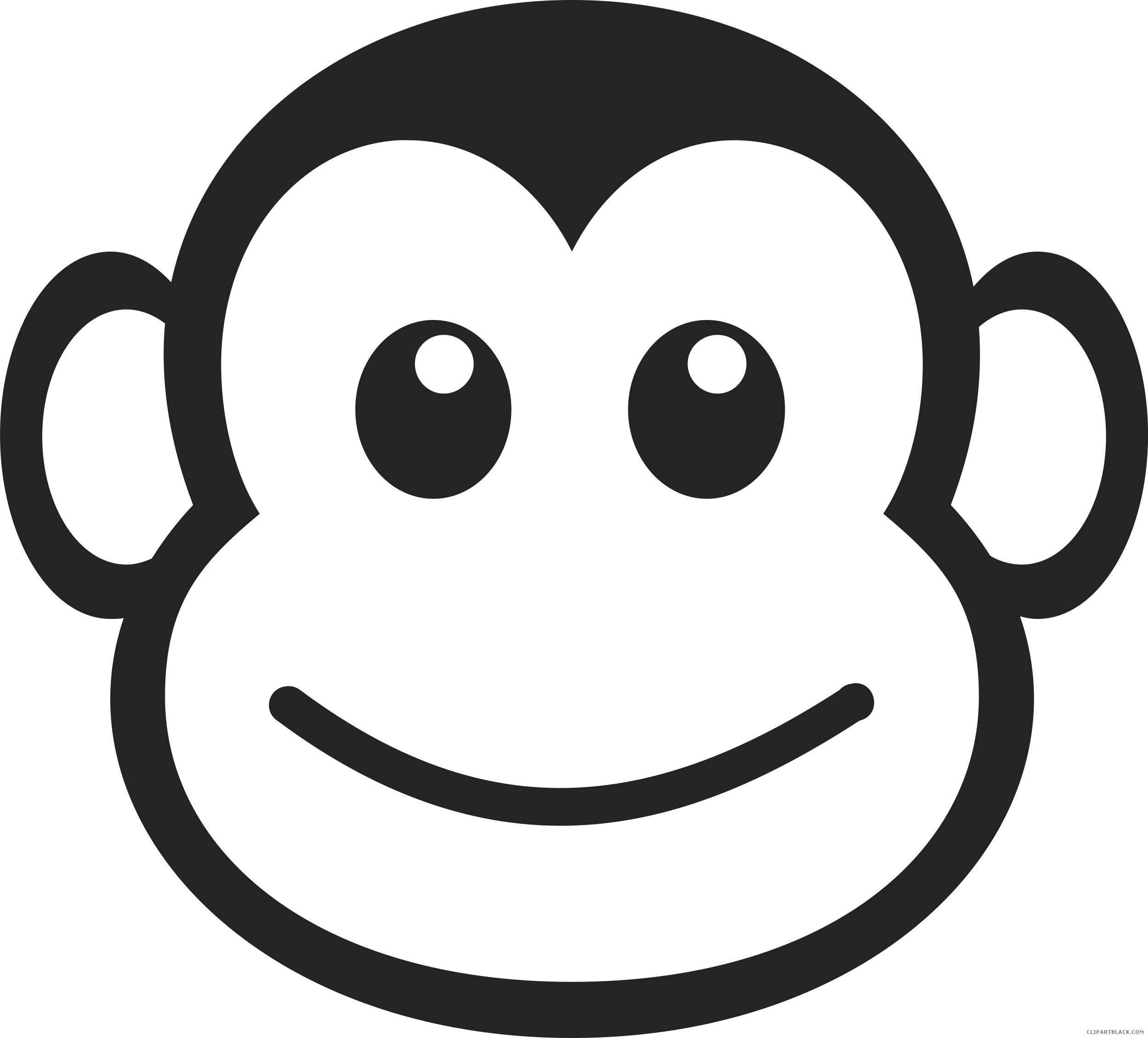 Monkey Face Animal Free Black White Clipart Images - Simple Cartoon Monkey  Face - (2500x2261) Png Clipart Download