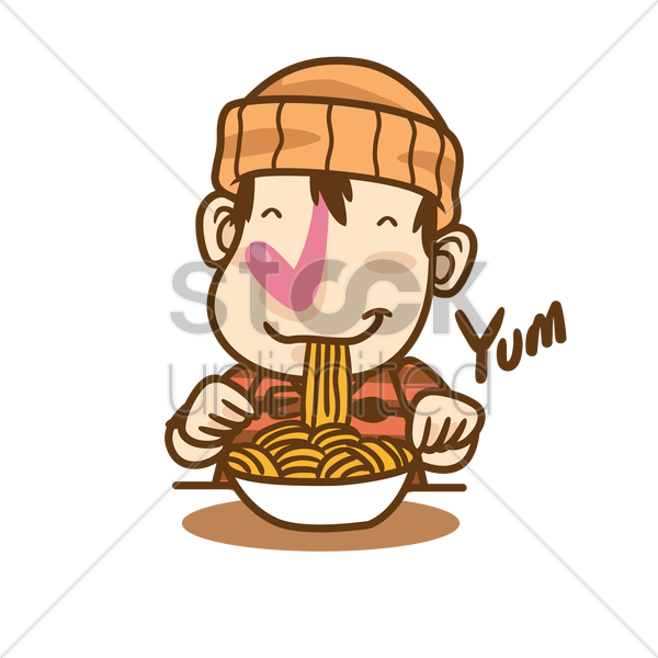 Cartoon Character Eating Noodles Vector Graphic - Eating Noodles Clipart (600x600)