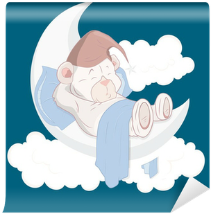 Teddy Bear Sleeping On Moon Cartoon Vector Wall Mural - Stickers Ours Lune (400x400)