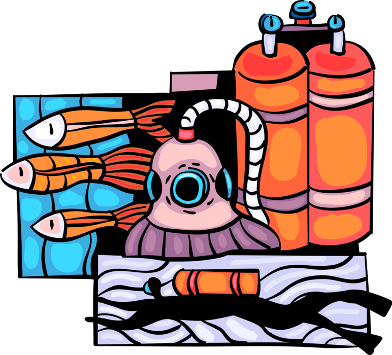 Vector Illustration Of Scuba Diver Diving In Ocean - Vector Illustration Of Scuba Diver Diving In Ocean (772x700)