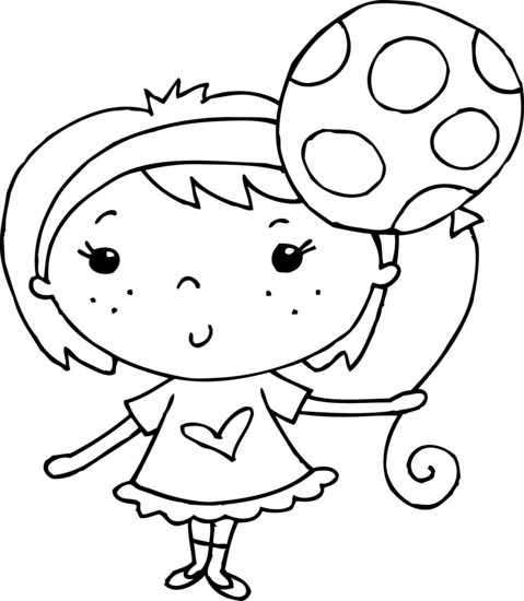 Coloring Page Of Girl With Balloon - Girl Coloring Pages Clipart (479x550)