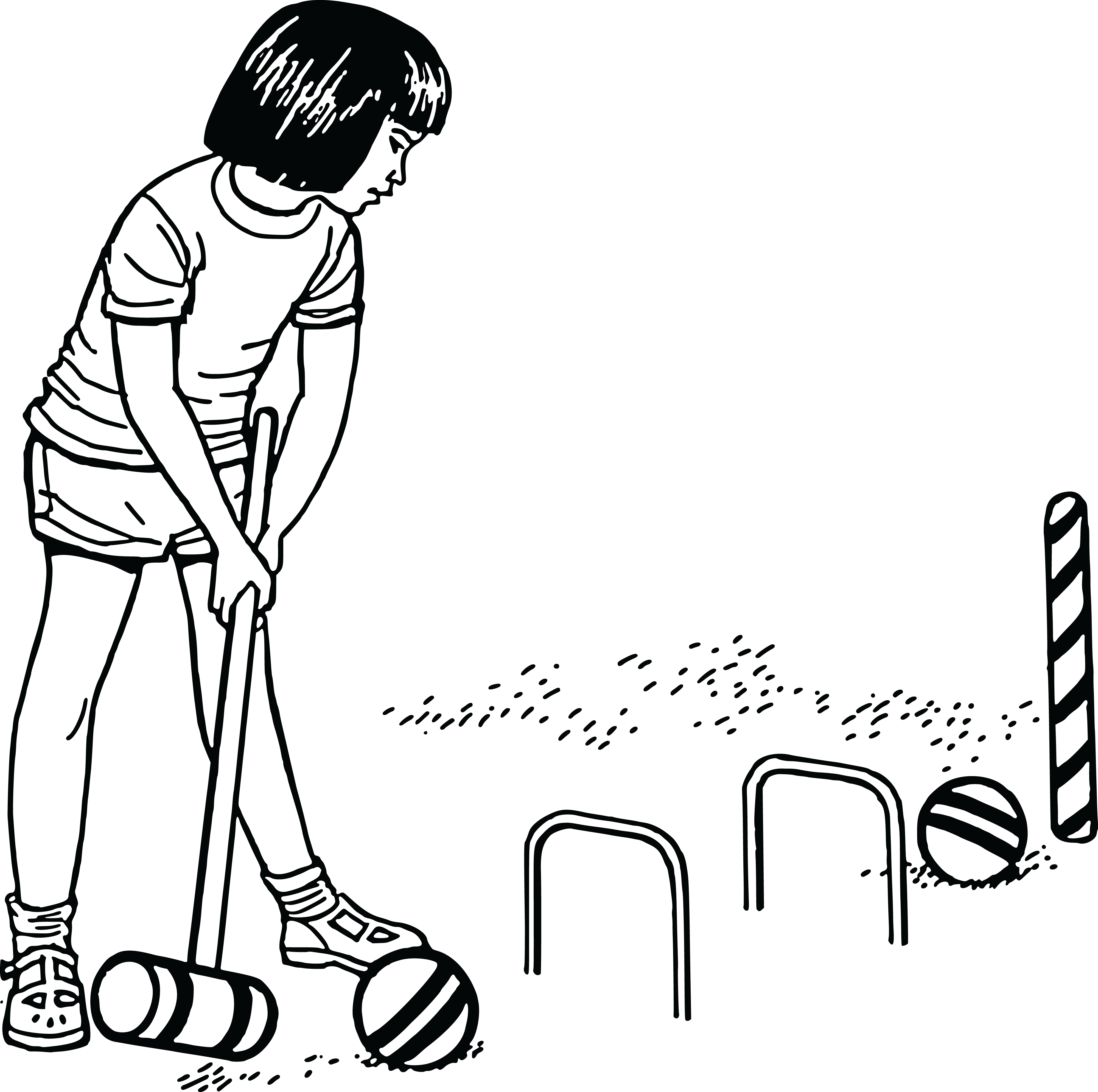 Free Clipart Of A Girl Playing Croquet - Croquet Clip Art Black And White (4000x3979)