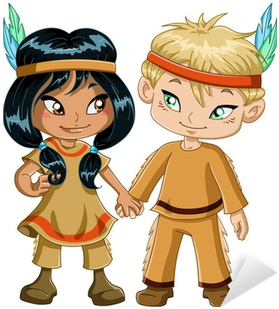 Vinilo Pixerstick Indian Boy Y Manos Chica Sosteniendo - Thanksgiving Coloring Book [book] (400x400)