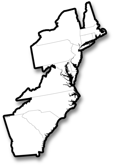 Us Original 13 Colonies - Map (600x600)