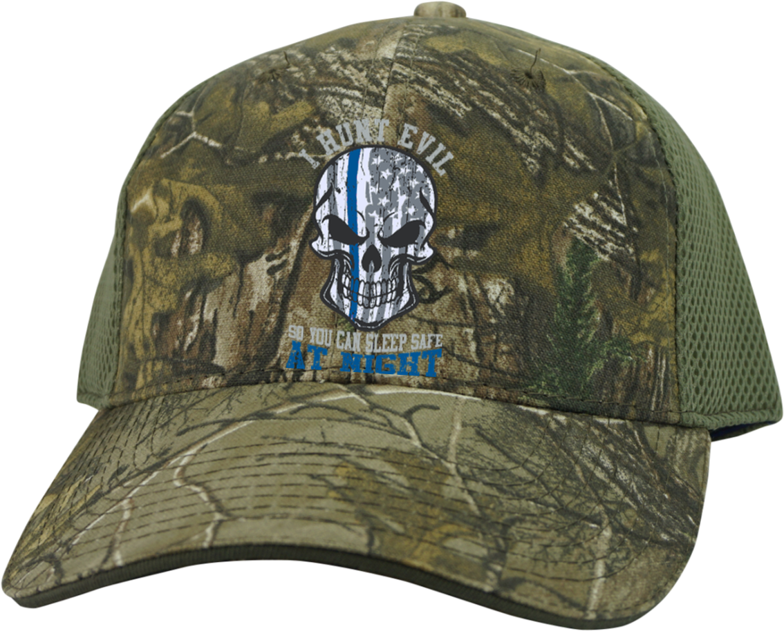 Police Hunt Evil Skull Embroidered Camo Cap With Mesh - Friday Deebo Shirt Bike Rentals What Bike Camo Cap (1155x1155)