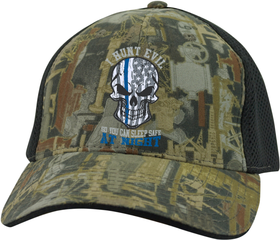 Police Hunt Evil Skull Embroidered Camo Cap With Mesh - Camo Cap With Mesh (1155x1155)
