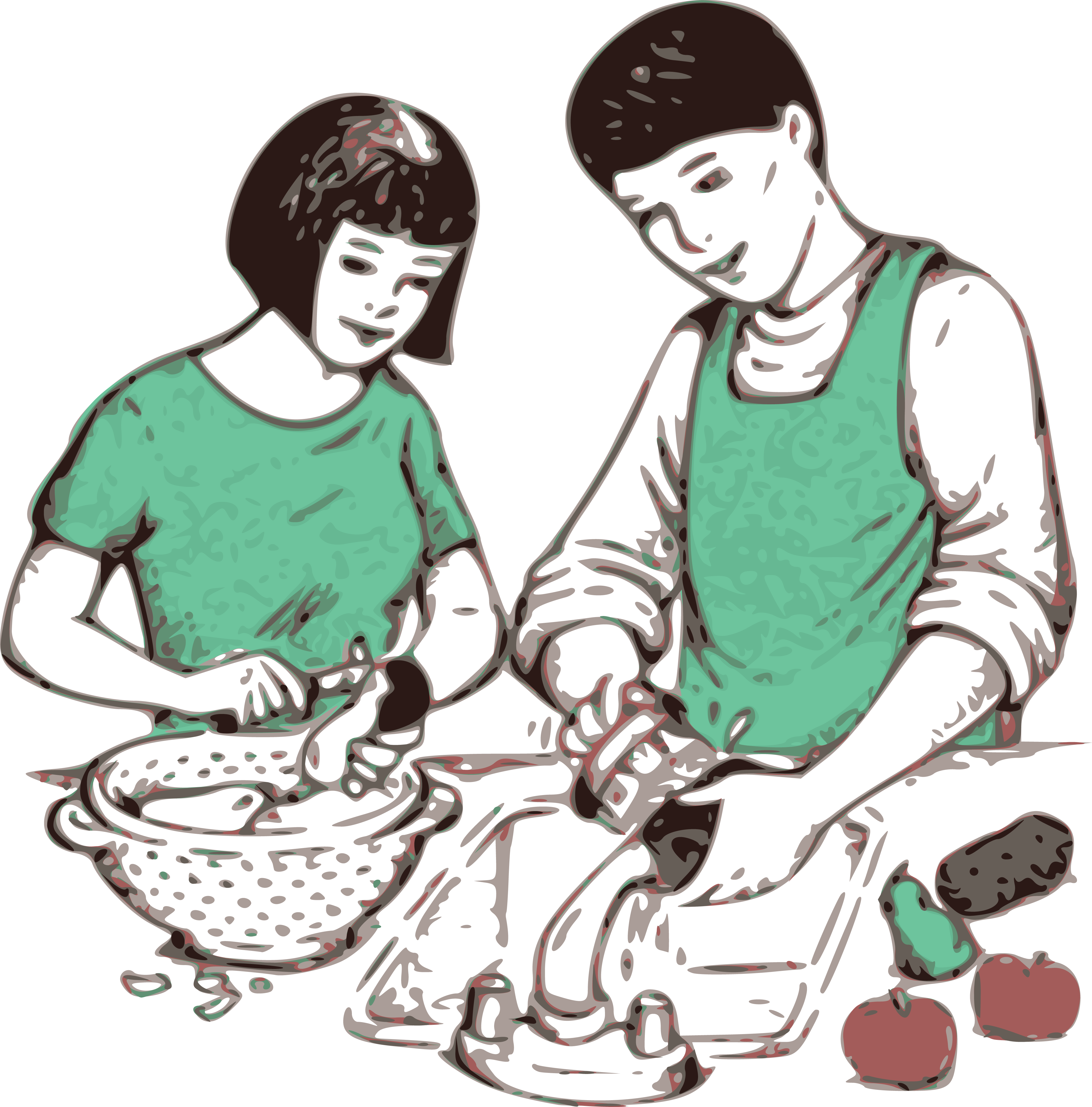 Free Clipart Of A Boy And Girl Washing And Prepping - Make Food Clip Art (4000x4056)