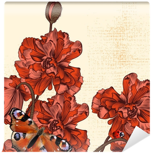 Grunge Background With Hand Drawn Poppy Flowers And - Chinese Hibiscus (400x400)