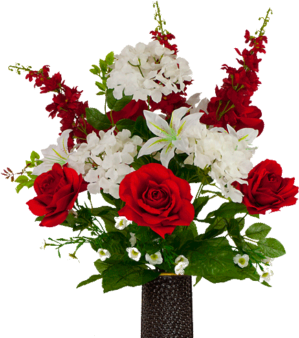Red Rose And Delphinium With White Hydrangea - Floral Design (501x501)