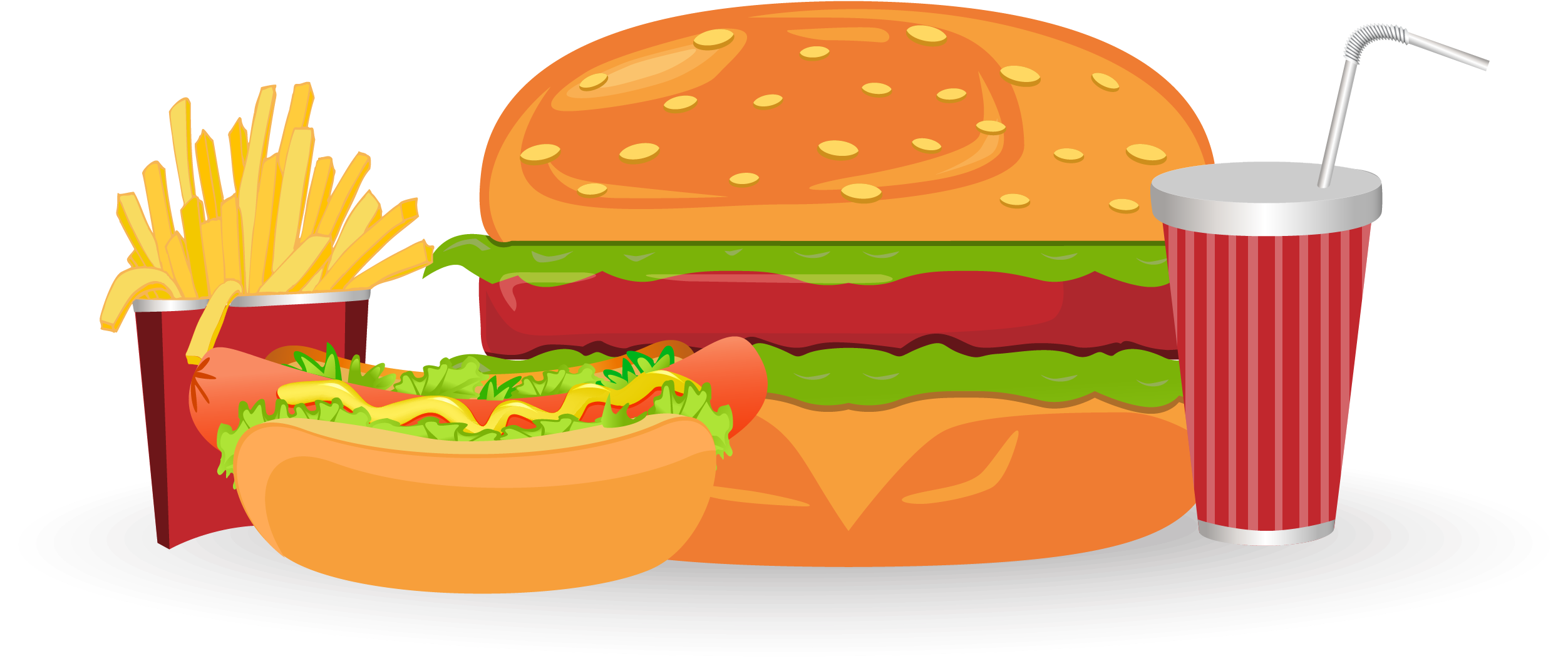 Cheeseburger Hamburger French Fries Fast Food Junk - Food Vector Png (2882x1698)