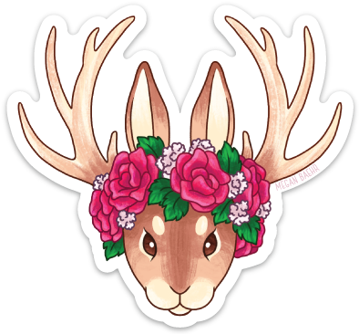 Jackalope Flower Crown Vinyl Sticker - Jackalope Flower Crown Vinyl Sticker (393x393)